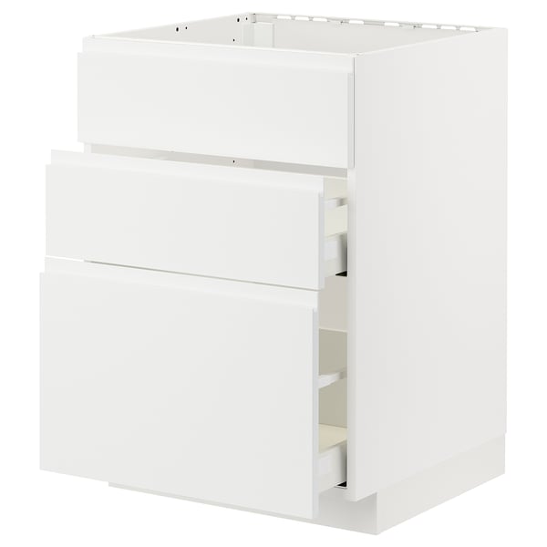 METOD / MAXIMERA - Base cab f hob/int extractor w drw, white/Voxtorp matt white , 60x60 cm