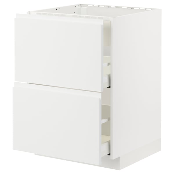 METOD / MAXIMERA base cab f hob/int extractor w drw, white/Voxtorp matt white, 60x60 cm