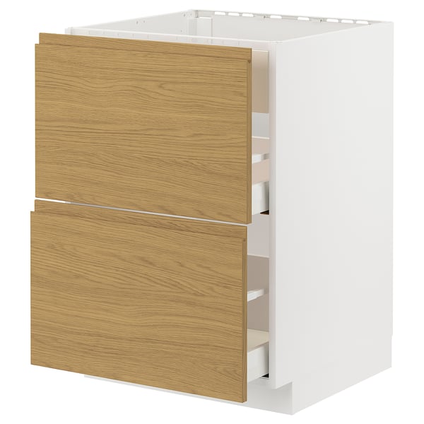 METOD / MAXIMERA base cab f hob/int extractor w drw, white/Voxtorp oak effect, 60x60 cm