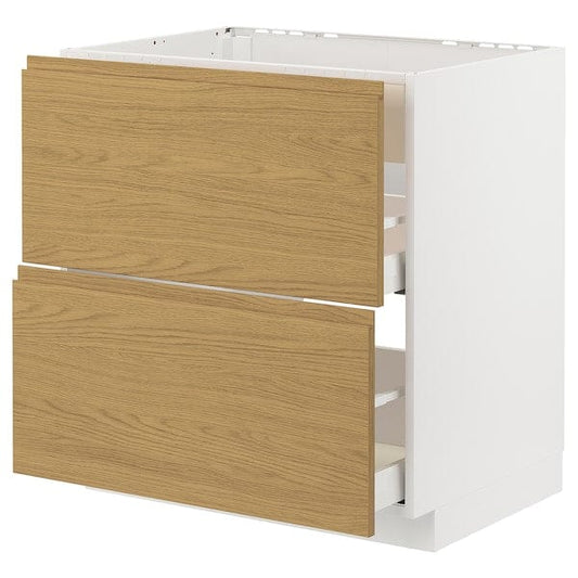 Ikea METOD / MAXIMERA - Base cab f hob/int extractor w drw, white/Voxtorp oak effect, 80x60 cm