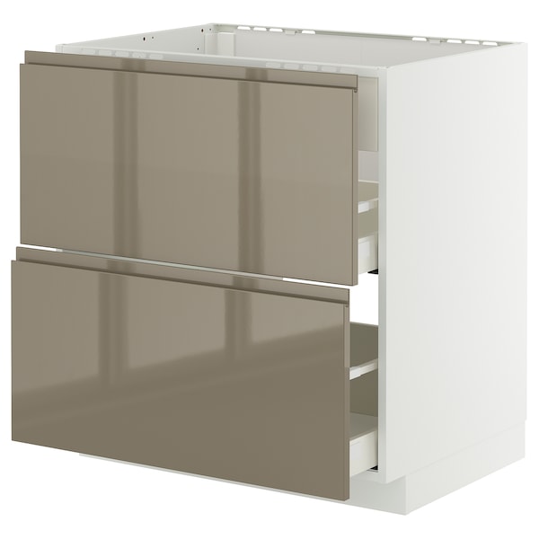 METOD / MAXIMERA base cab f hob/int extractor w drw, white/Voxtorp high-gloss dark grey-brown, 80x60 cm