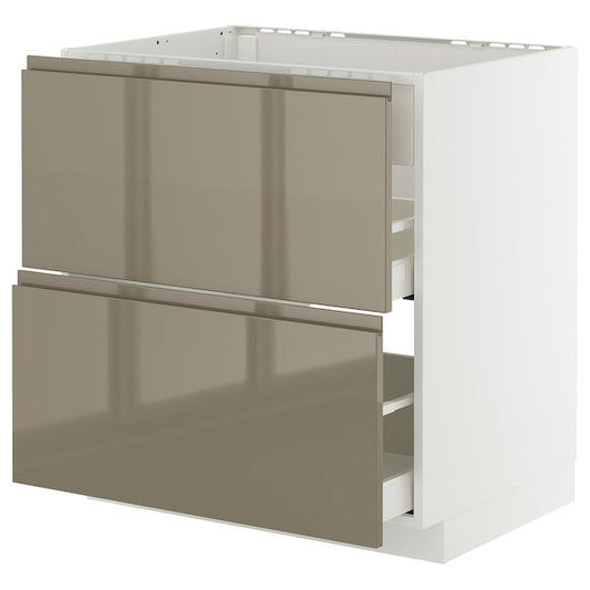 METOD / MAXIMERA - Base cab f hob/int extractor w drw, white/Voxtorp high-gloss dark grey-brown, 80x60 cm