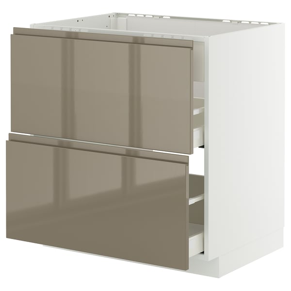 METOD / MAXIMERA - METOD / MAXIMERA Base cab f hob/int extractor w drw, white/Voxtorp high-gloss dark grey-brown, 80x60 cm