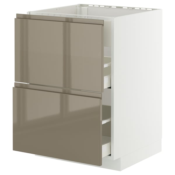 METOD / MAXIMERA base cab f hob/int extractor w drw, white/Voxtorp high-gloss dark grey-brown, 60x60 cm