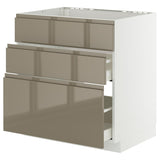 METOD / MAXIMERA base cab f hob/int extractor w drw, white/Voxtorp high-gloss dark grey-brown, 80x60 cm