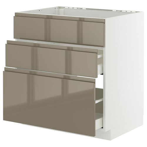 METOD / MAXIMERA base cab f hob/int extractor w drw, white/Voxtorp high-gloss dark grey-brown, 80x60 cm