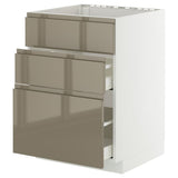 METOD / MAXIMERA base cab f hob/int extractor w drw, white/Voxtorp high-gloss dark grey-brown, 60x60 cm
