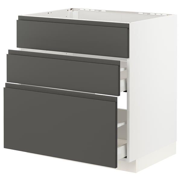 METOD / MAXIMERA base cab f hob/int extractor w drw, white/Voxtorp dark grey, 80x60 cm