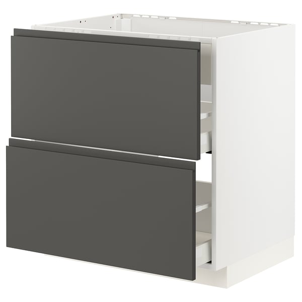 METOD / MAXIMERA base cab f hob/int extractor w drw, white/Voxtorp dark grey, 80x60 cm