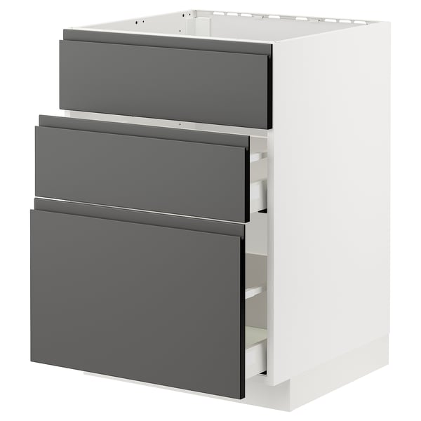 METOD / MAXIMERA base cab f hob/int extractor w drw, white/Voxtorp dark grey, 60x60 cm