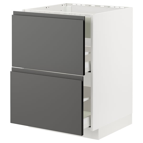 METOD / MAXIMERA base cab f hob/int extractor w drw, white/Voxtorp dark grey, 60x60 cm