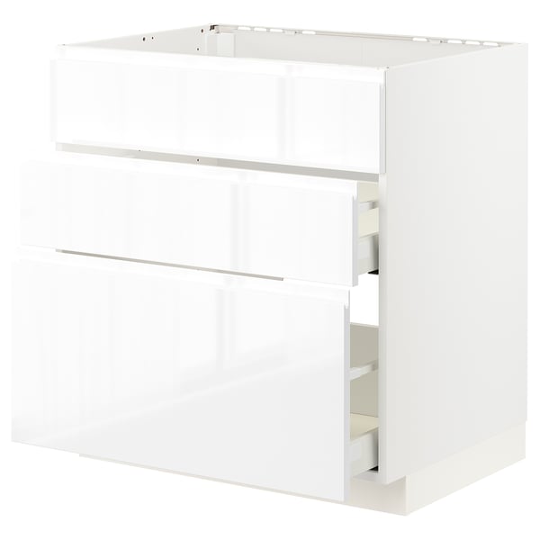 METOD / MAXIMERA base cab f hob/int extractor w drw, white/Voxtorp high-gloss/white, 80x60 cm