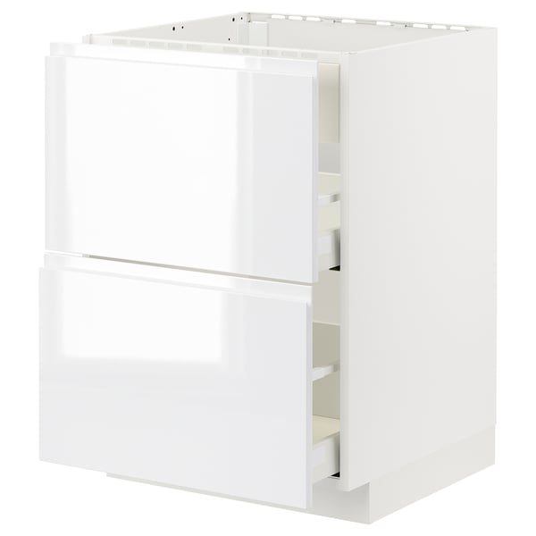 METOD / MAXIMERA base cab f hob/int extractor w drw, white/Voxtorp high-gloss/white, 60x60 cm