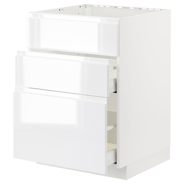 METOD / MAXIMERA base cab f hob/int extractor w drw, white/Voxtorp high-gloss/white, 60x60 cm