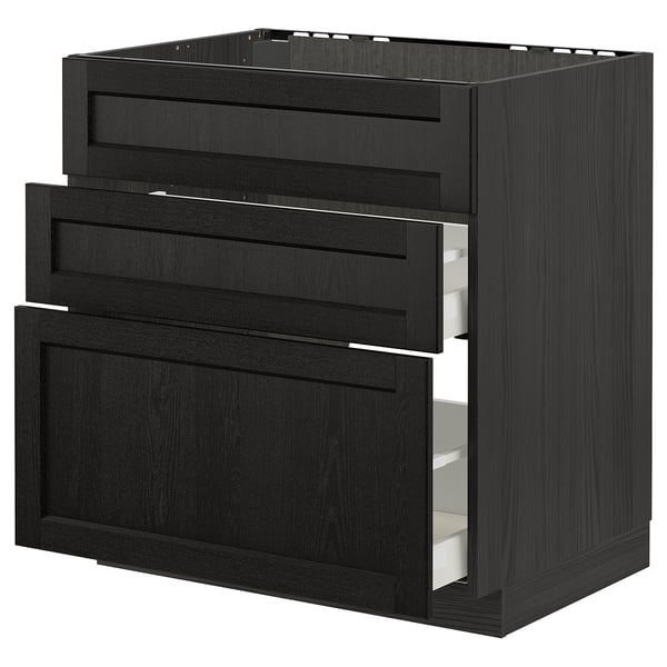 METOD / MAXIMERA base cab f hob/int extractor w drw, black/Lerhyttan black stained, 80x60 cm