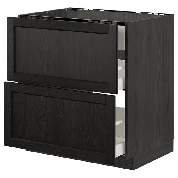 METOD / MAXIMERA base cab f hob/int extractor w drw, black/Lerhyttan black stained, 80x60 cm