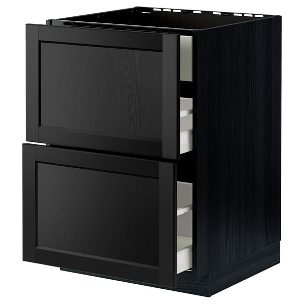 METOD / MAXIMERA base cab f hob/int extractor w drw, black/Lerhyttan black stained, 60x60 cm
