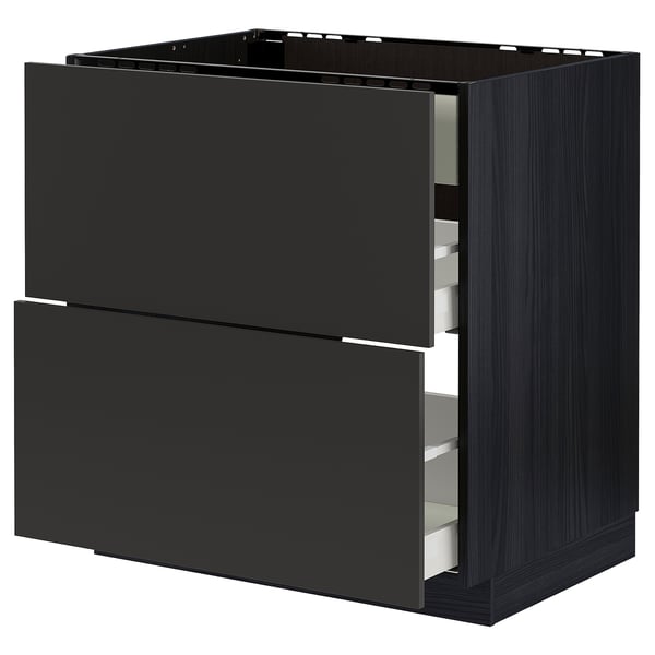 METOD / MAXIMERA base cab f hob/int extractor w drw, black/Nickebo matt anthracite, 80x60 cm