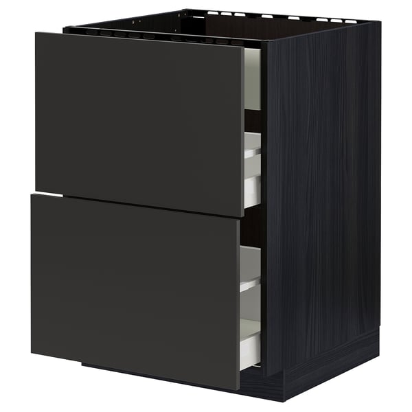 METOD / MAXIMERA base cab f hob/int extractor w drw, black/Nickebo matt anthracite, 60x60 cm