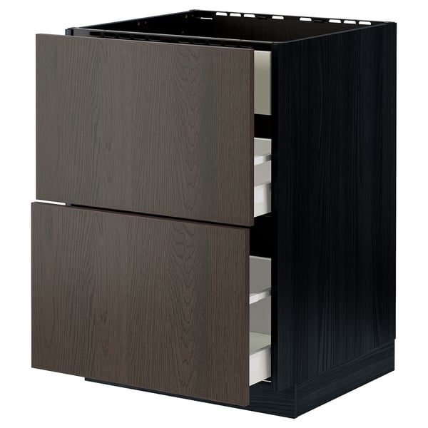 METOD / MAXIMERA base cab f hob/int extractor w drw, black/Sinarp brown, 60x60 cm