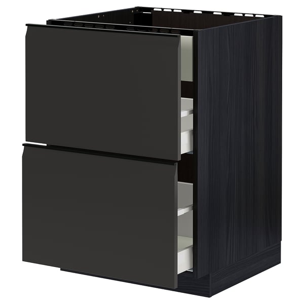 METOD / MAXIMERA base cab f hob/int extractor w drw, black/Upplöv matt anthracite, 60.0x80.0x60.0 cm