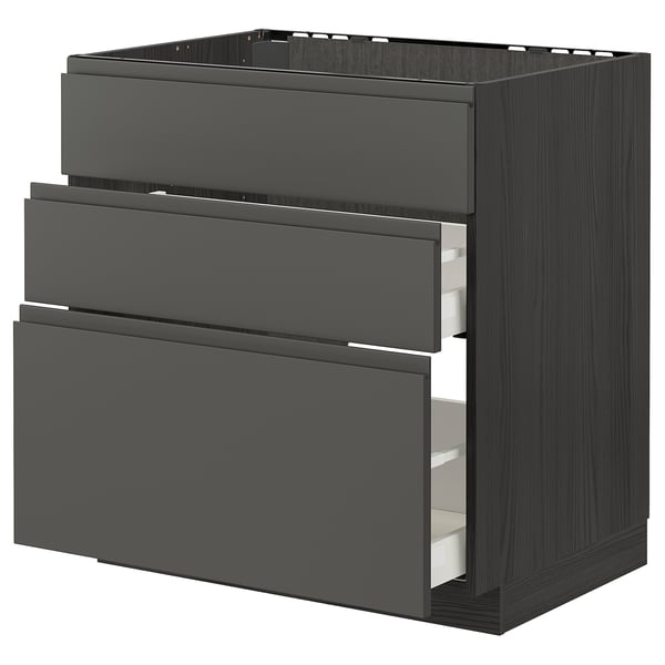METOD / MAXIMERA base cab f hob/int extractor w drw, black/Voxtorp dark grey, 80x60 cm