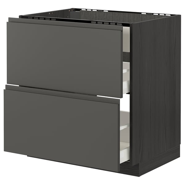 METOD / MAXIMERA base cab f hob/int extractor w drw, black/Voxtorp dark grey, 80x60 cm