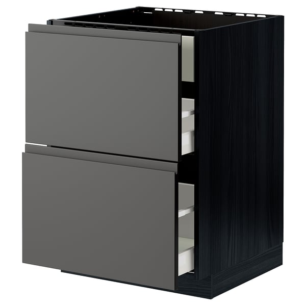 METOD / MAXIMERA base cab f hob/int extractor w drw, black/Voxtorp dark grey, 60x60 cm