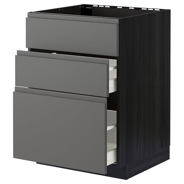 METOD / MAXIMERA base cab f hob/int extractor w drw, black/Voxtorp dark grey, 60x60 cm