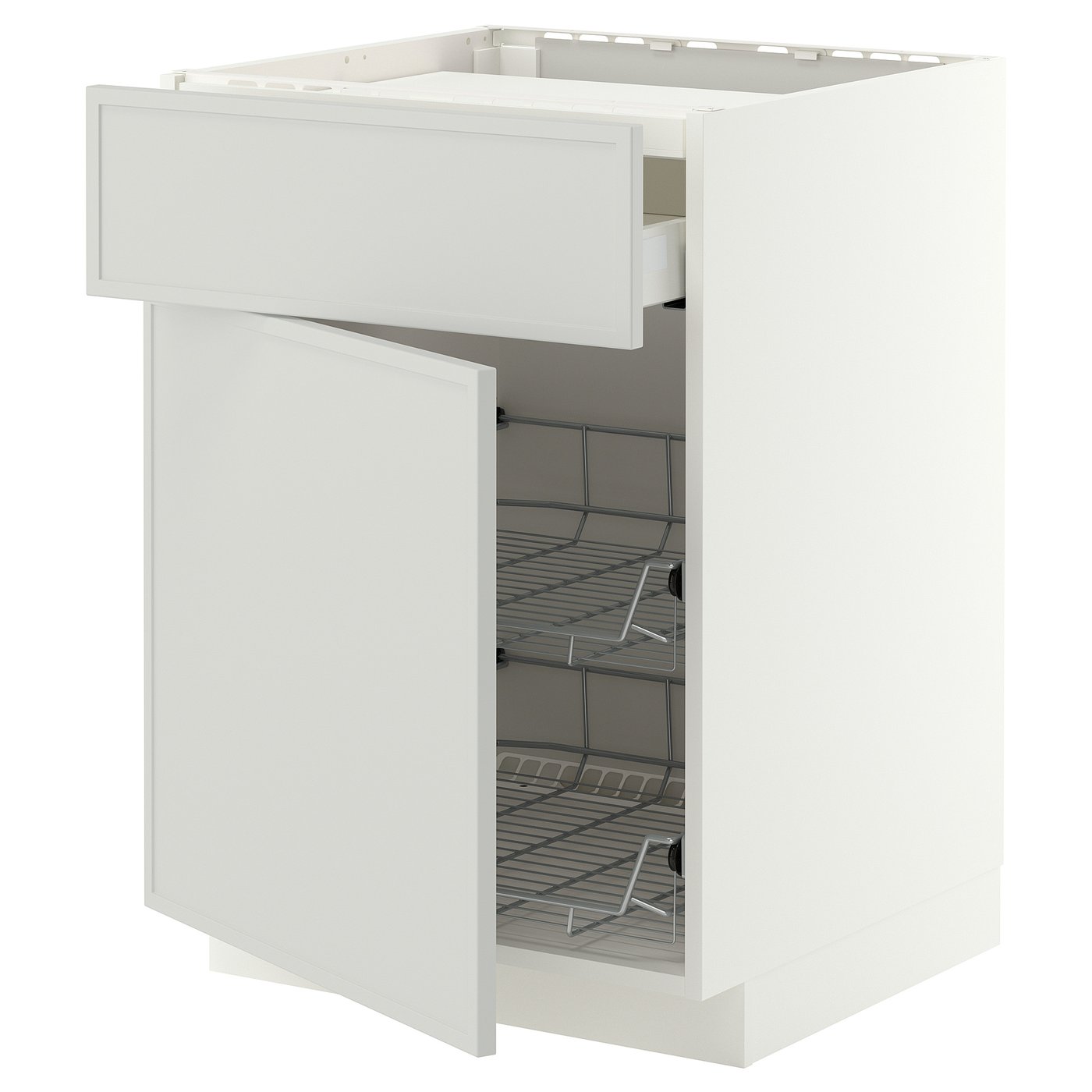 METOD / MAXIMERA base cab f hob/drawer/2 wire bskts, white/Aspudden light grey, 60x60 cm