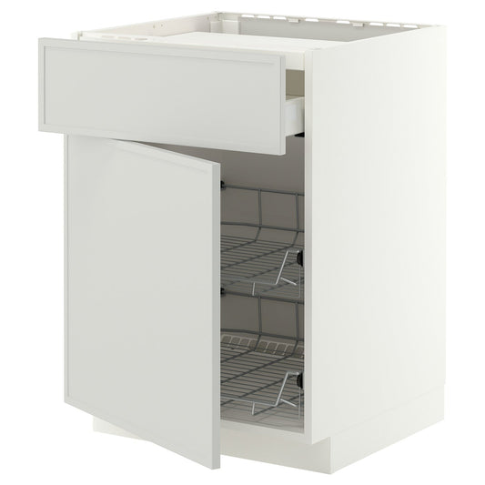 METOD / MAXIMERA base cab f hob/drawer/2 wire bskts, white/Aspudden light grey, 60x60 cm