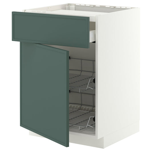 METOD / MAXIMERA base cab f hob/drawer/2 wire bskts, white/Aspudden dark grey-green, 60x60 cm