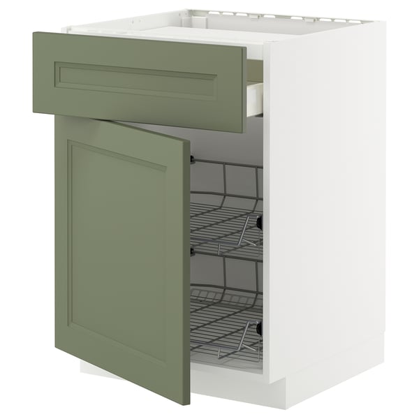 METOD / MAXIMERA - METOD / MAXIMERA Base cab f hob/drawer/2 wire bskts, white/Axstad grey-green, 60x60 cm