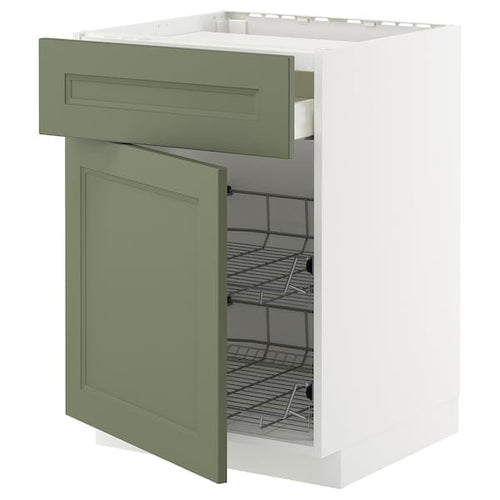 METOD / MAXIMERA - METOD / MAXIMERA Base cab f hob/drawer/2 wire bskts, white/Axstad grey-green, 60x60 cm