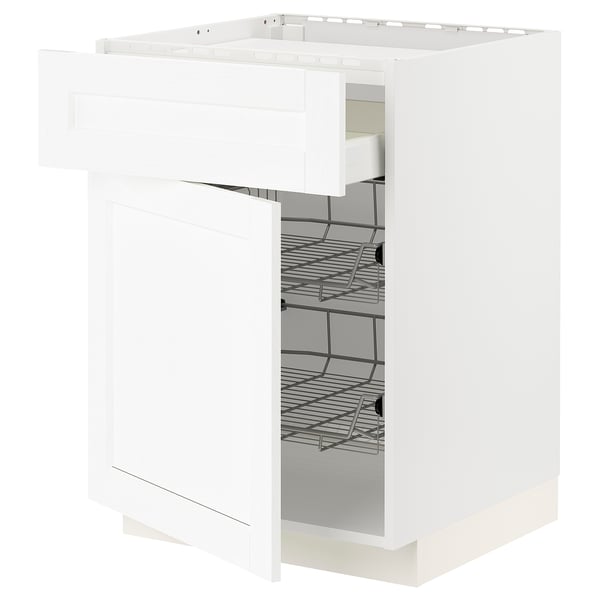 METOD / MAXIMERA base cab f hob/drawer/2 wire bskts, white Enköping/white wood effect, 60x60 cm