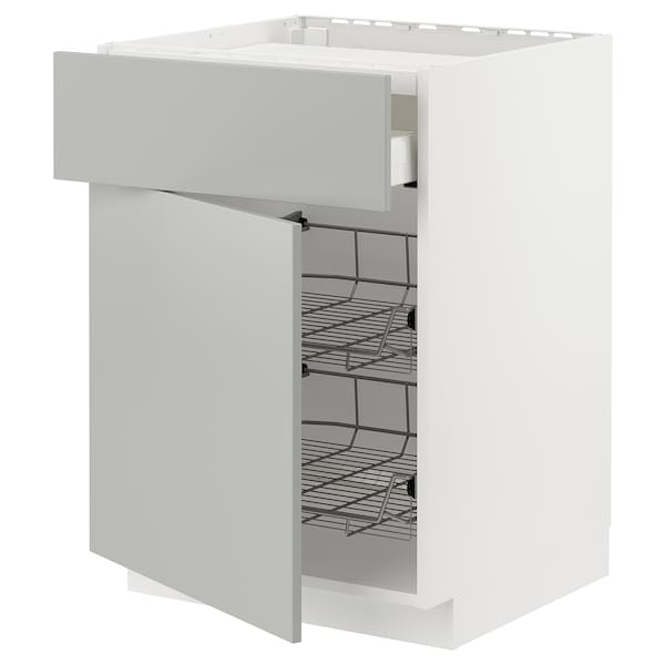 METOD / MAXIMERA - Base cab f hob/drawer/2 wire bskts, white/Havstorp light grey, 60x60 cm