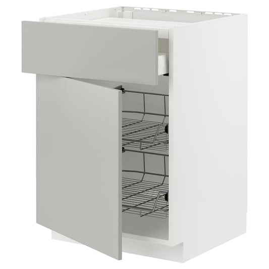 Ikea METOD / MAXIMERA - Base cab f hob/drawer/2 wire bskts, white/Havstorp light grey, 60x60 cm