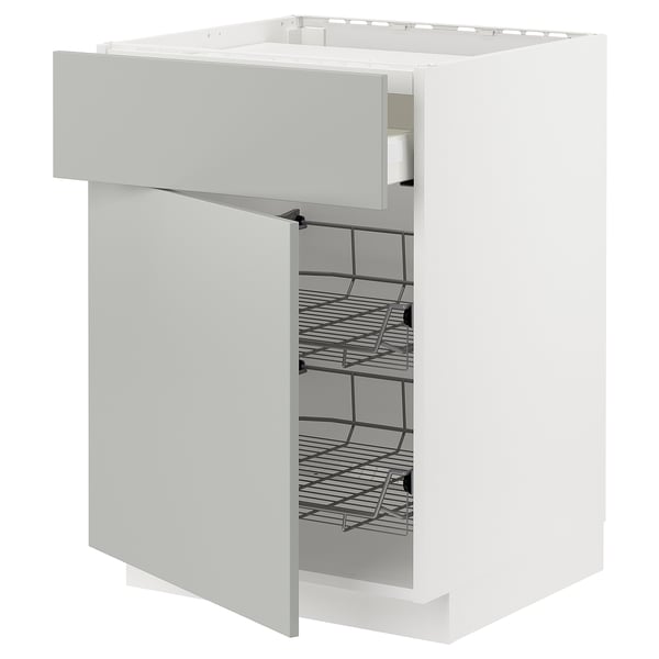 METOD / MAXIMERA base cab f hob/drawer/2 wire bskts, white/Havstorp light grey, 60x60 cm