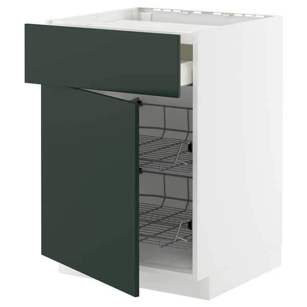 METOD / MAXIMERA base cab f hob/drawer/2 wire bskts, white/Havstorp deep green, 60x60 cm
