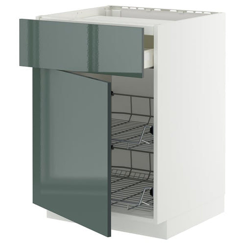 METOD / MAXIMERA - METOD / MAXIMERA Base cab f hob/drawer/2 wire bskts, white/Kallarp high-gloss dark grey-green, 60x60 cm