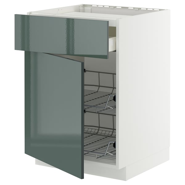 METOD / MAXIMERA base cab f hob/drawer/2 wire bskts, white/Kallarp high-gloss dark grey-green, 60x60 cm