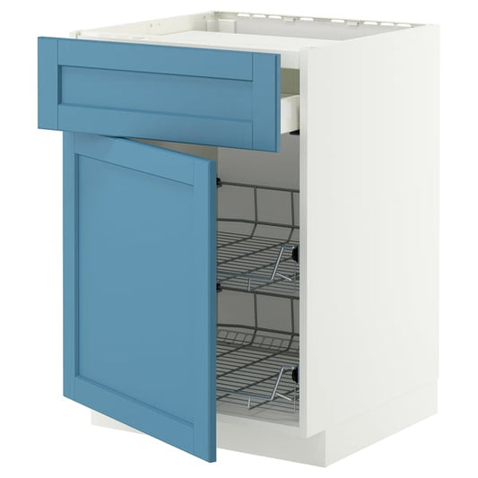 METOD / MAXIMERA cooktop cabinet/casset/2cestel, white/Lerhyttan blue, 60x60 cm
