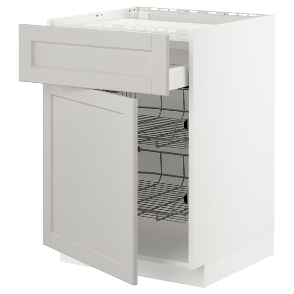 METOD / MAXIMERA - METOD / MAXIMERA Base cab f hob/drawer/2 wire bskts, white/Lerhyttan light grey, 60x60 cm
