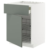 METOD / MAXIMERA base cab f hob/drawer/2 wire bskts, white/Nickebo matt grey-green, 60x60 cm