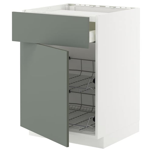 METOD / MAXIMERA - METOD / MAXIMERA Base cab f hob/drawer/2 wire bskts, white/Nickebo matt grey-green, 60x60 cm
