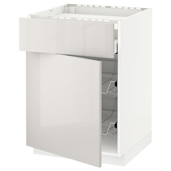 METOD / MAXIMERA base cab f hob/drawer/2 wire bskts, white/Ringhult light grey, 60x60 cm