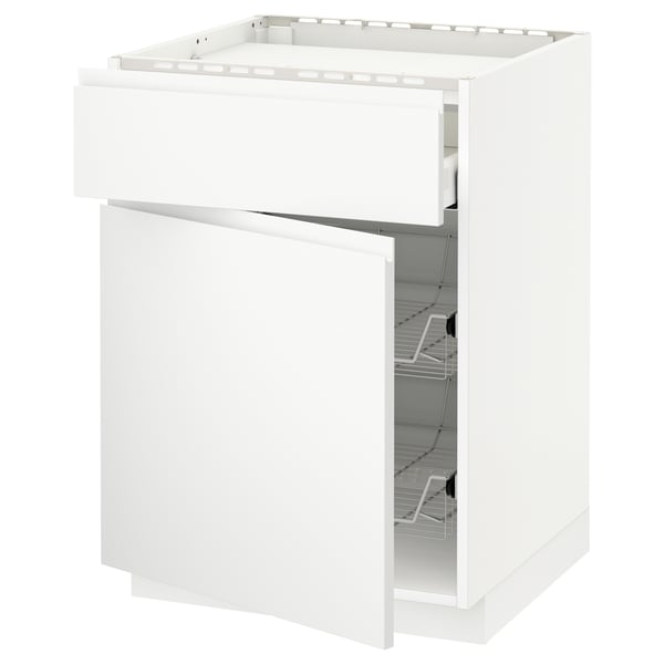 METOD / MAXIMERA base cab f hob/drawer/2 wire bskts, white/Voxtorp matt white, 60x60 cm