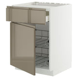 METOD / MAXIMERA base cab f hob/drawer/2 wire bskts, white/Voxtorp high-gloss dark grey-brown, 60x60 cm