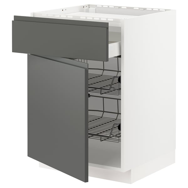 METOD / MAXIMERA base cab f hob/drawer/2 wire bskts, white/Voxtorp dark grey, 60x60 cm