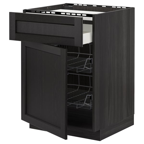 METOD / MAXIMERA - METOD / MAXIMERA Base cab f hob/drawer/2 wire bskts, black/Lerhyttan black stained, 60x60 cm